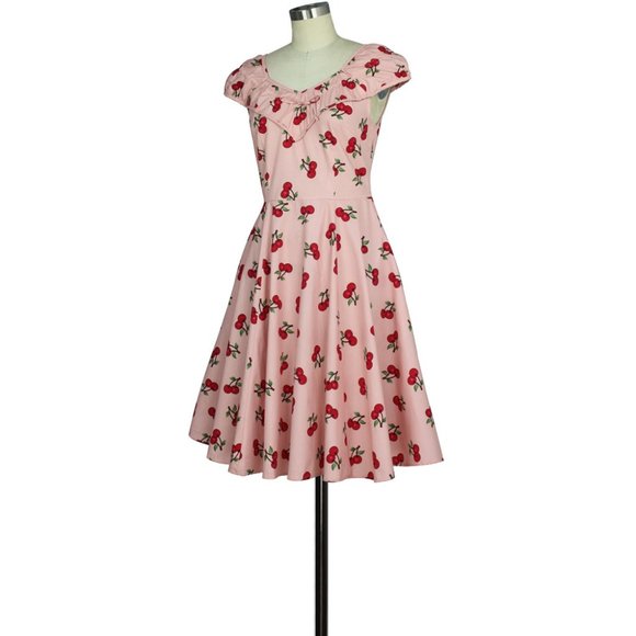 Cherry Pin Up Plus Swing Rockabilly Dress - Picture 2 of 6